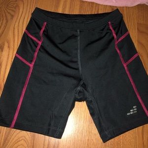 Black bcg spandex biking shorts with red seams